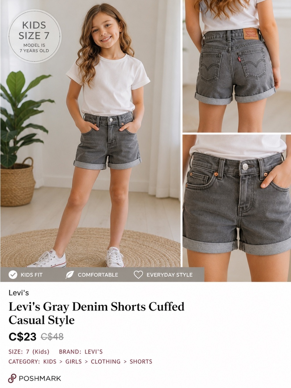 Levi's Gray Denim Shorts Cuffed Casual Style